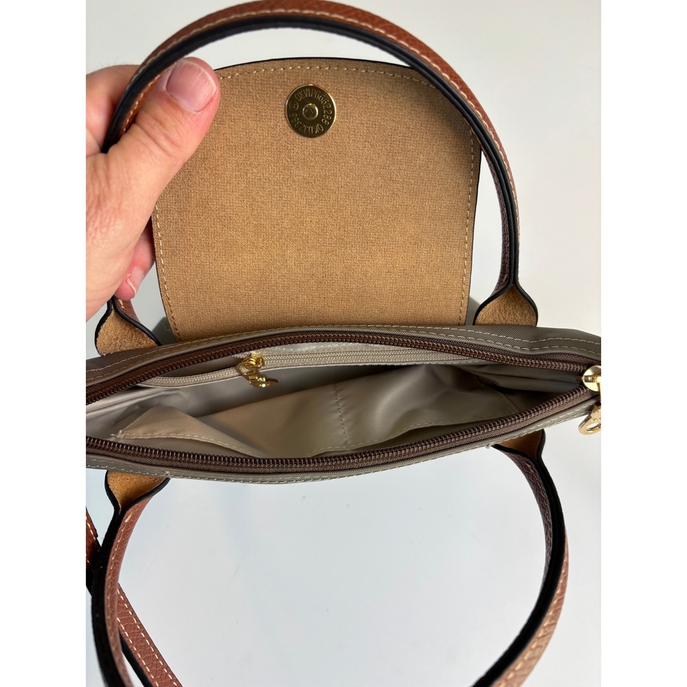 Nylon Mini Crossbody Taupe Brown Zip Top - Picture 5 of 9